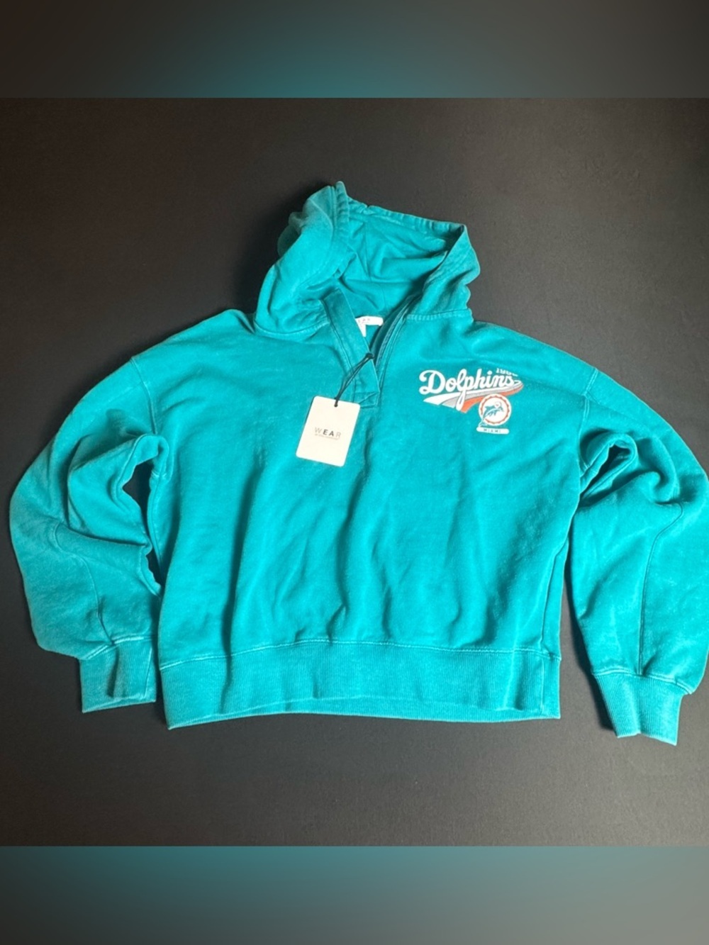 Miami Dolphins Teal Cropped Hoodie L NFL Quarter Zip Sporty